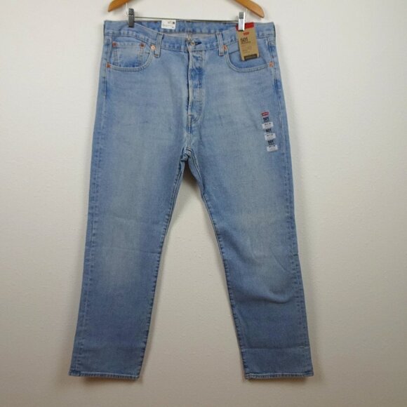 Levi's 501 Jeans Men's Size 38x32 Blue Denim Stretch Straight Leg Button Fly